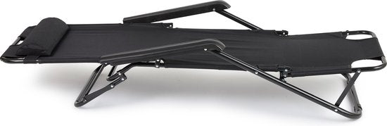 Chaise longue d'extérieur - Pliable - Lot de 2 - Réglable - Polyester & Métal - Noir