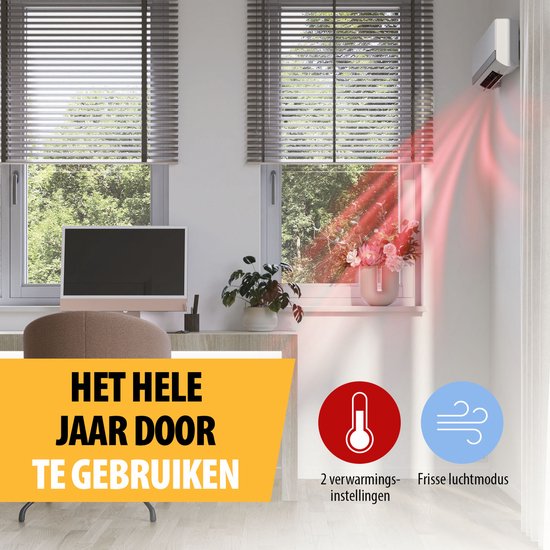 Tristar KA-5210 Poêle électrique en céramique - 2000W - avec minuterie, télécommande et fonction ventilateur - montage mural - économe en énergie