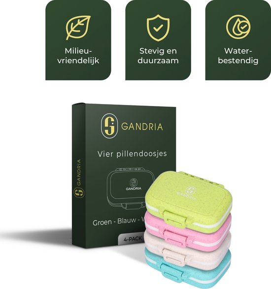 Boîte à pilules Gandria Lot de 4 - Boîte à médicaments avec 3 compartiments amovibles - Boîte de rangement en fibre Bio-Grain - Boîte à médicaments étanche - Boîte de rangement pour pilules et médicaments - Boîte à médicaments 12 compartiments
