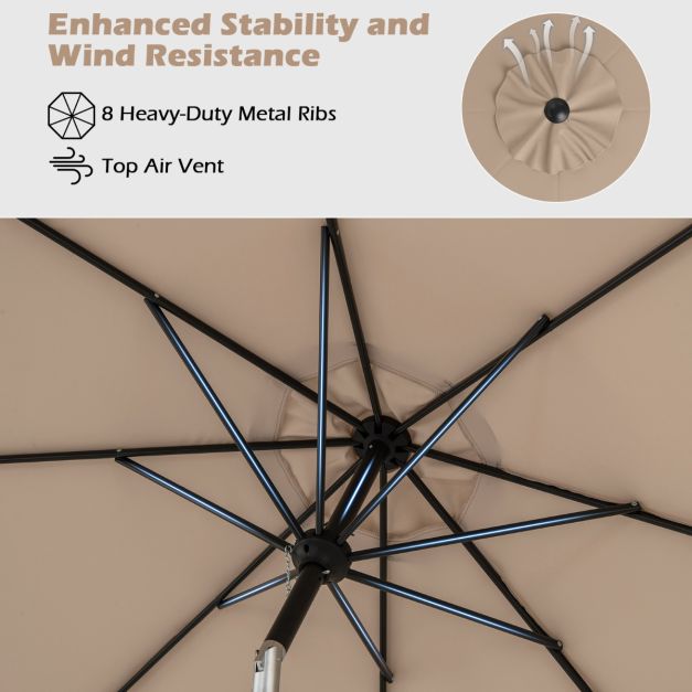 Coast Terrace Parasol 303 cm Brown - Parasol inclinable avec manivelle et 8 balanciers double épaisseur pour le jardin, la terrasse et la piscine