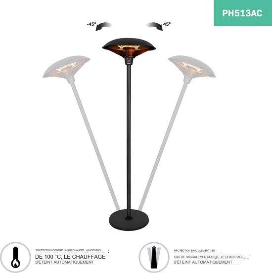 Chauffage de terrasse VONROC - 2000W - 360° - Lampe à infrarouge - Modèle sur pied