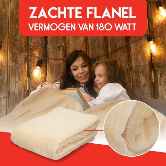 Couverture électrique Alpina Chauffage électrique 1 personne Flanelle avec minuterie 10 niveaux de chaleur 130x180 cm Beige