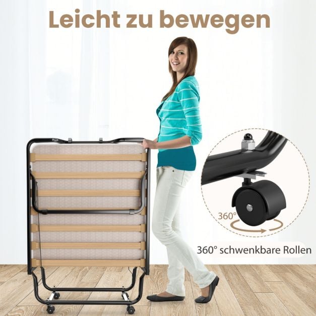Lit d'appoint pliant italien Coast avec matelas – 200 x 90 x 41 cm – Beige