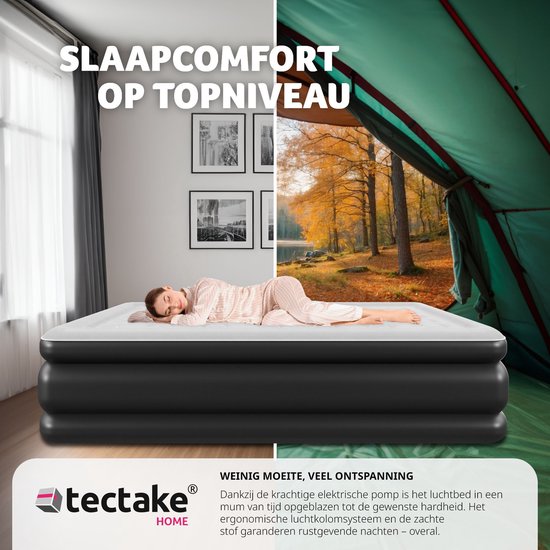 tectake® - Matelas gonflable AirDreams avec pompe électrique - Sac de transport avec cordon de serrage inclus - Résistant à l'eau - Chambre à coucher - Camping - Lit d'appoint - Dimensions (LxLxH) 200 x 148 x 44 cm