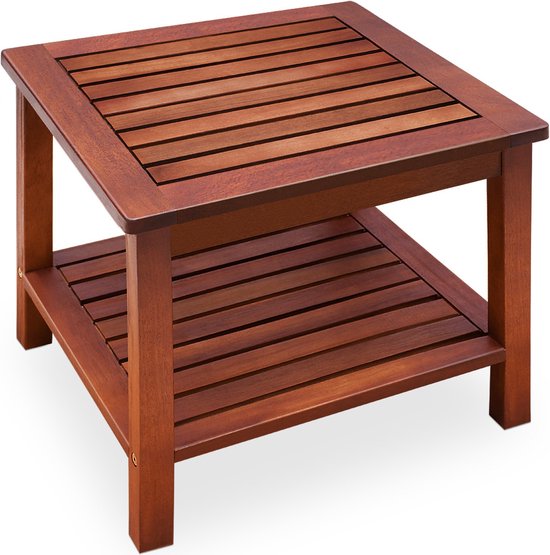 Table d'appoint Casaria Bois d'acacia - 45x45x45cm - avec 2 étagères Marron