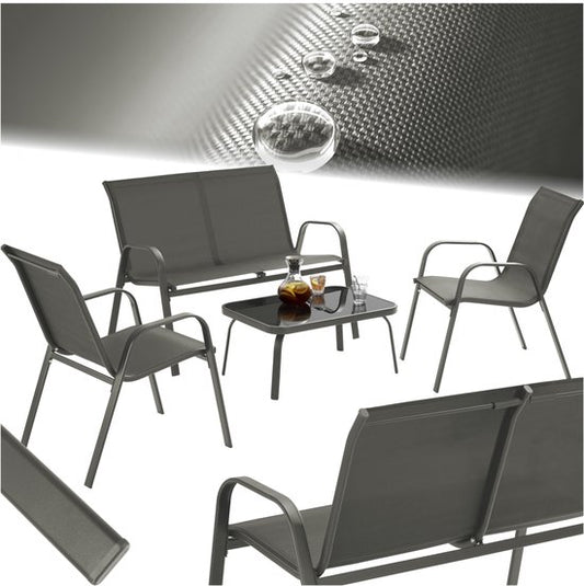 tectake® Garden Set Nora - Ensemble de sièges modernes pour 4 personnes - Ensemble de salon avec canapé de jardin et 2 chaises de jardin en tissu textile respirant et résistant à l'eau - Ensemble de balcon avec table d'appoint - Ensemble de mobilier de ja
