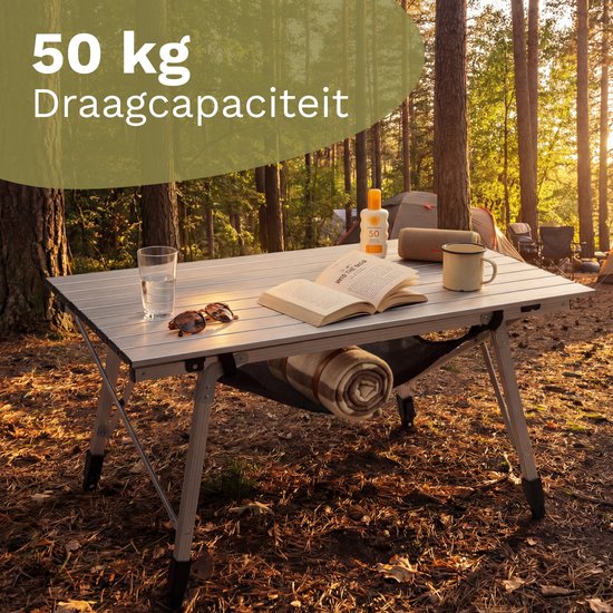 TRVLMORE Table de camping réglable - 90x52x71cm - Table pliante avec structure en aluminium - Légère - Table de camping - Table pliante - Silver