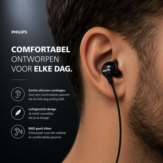 Écouteurs intra-auriculaires Philips TAE1156BK - Clear Sound - Filaires - Télécommande avec microphone - Prise jack 3,5 mm - Noir