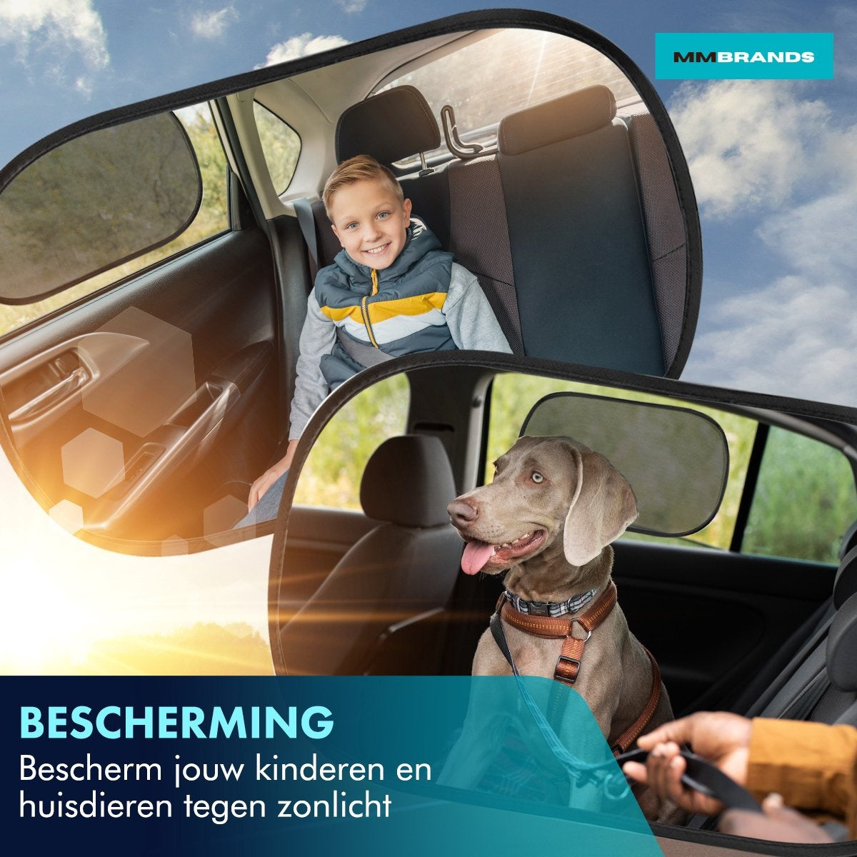 2 Pare-soleil pour voiture MM Brands - latéraux - ventouse - 51 x 31 cm