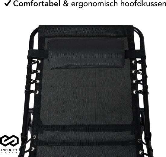 Infinity Goods Ligbedden (set van 2) - Opvouwbaar - Inclusief Hoofdkussen - Zonnebedden - Ligstoelen - Verstelbaar - Tuin - Weerbestendig - Antraciet