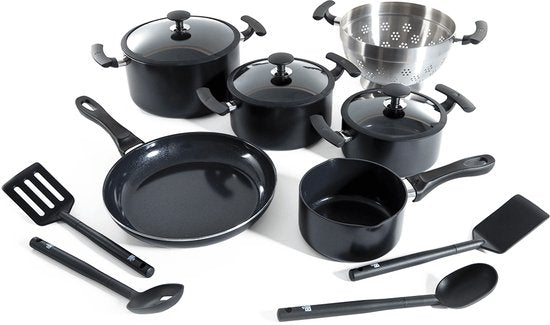 BK Vivid : ensemble de casseroles antiadhésives en céramique, 13 pièces - Ø 16-28 cm - Poêle à frire - Poêle à sauter - Sans PFAS – Batterie de cuisine compatible induction – Résistante au four jusqu'à 160 °C – Lavable au lave-vaisselle – Chauffage rapide
