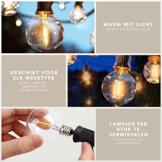 a sunny day Guirlande lumineuse d'extérieur - Guirlande lumineuse - Comprend 25 ampoules XL Led pour l'extérieur - 7,5 mètres - Cordon à piquer - Guirlande lumineuse d'intérieur - Guirlande lumineuse de jardin - Lumière blanc chaud
