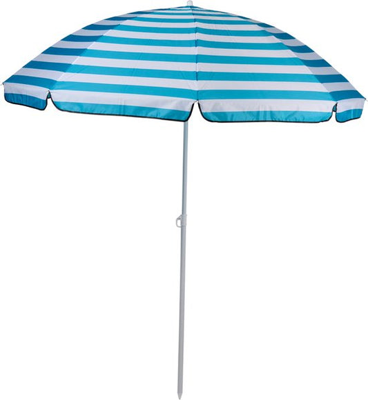 Camp Active Parasol - Parasol à mât - Parasol de plage avec piquet ⌀170 x 200 cm - Parasol de balcon - Protection solaire - Rayures bleues et blanches