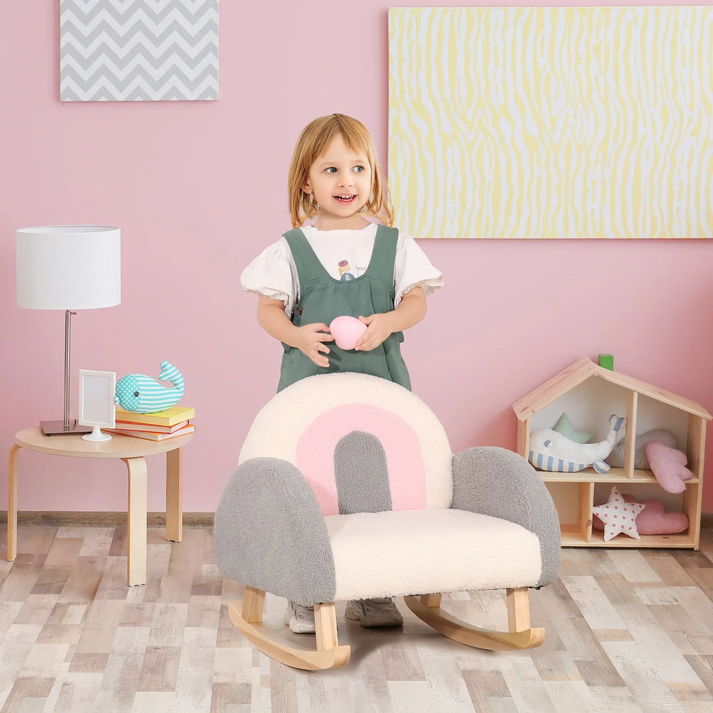 HOMCOM Chaise à bascule pour enfants - Gris - 50 x 45 x 44 cm - Chaise confortable avec rembourrage doux et cadre en bois robuste