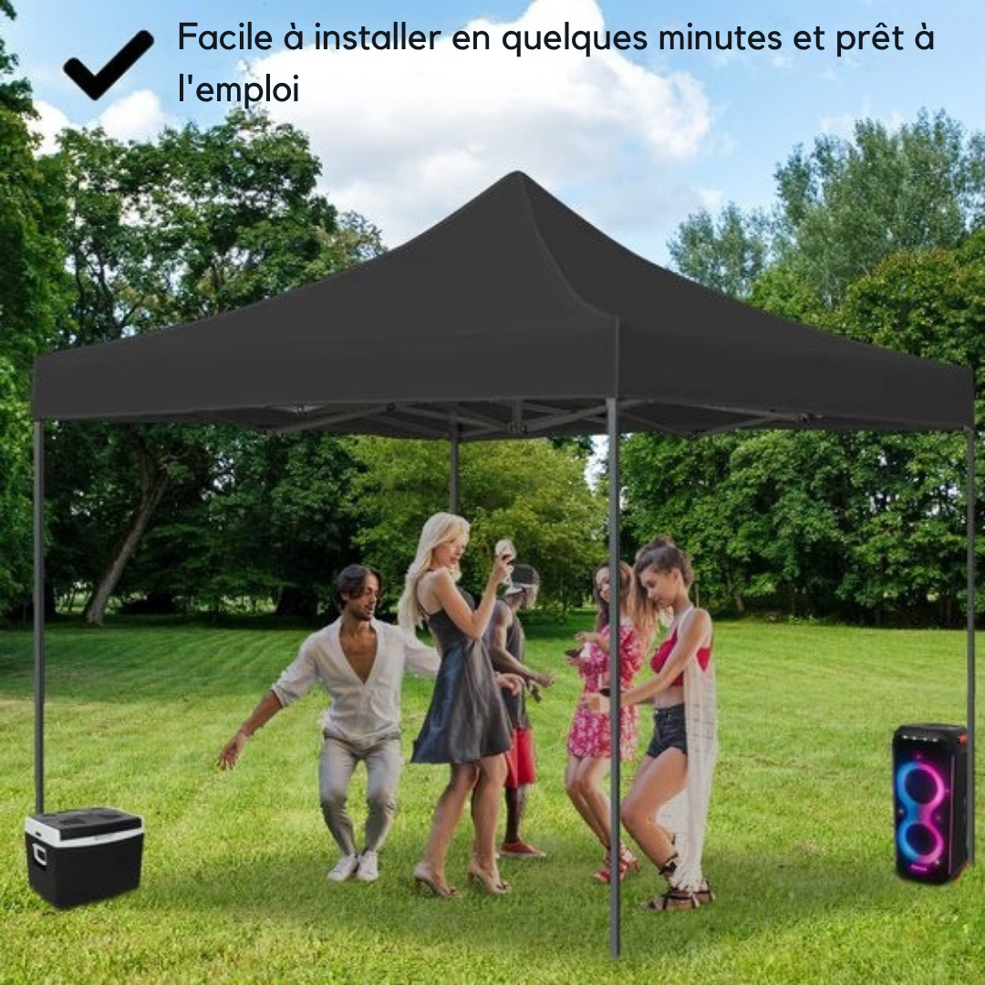 Tente de fête Brixy - Pliable - Etanche - 3x3m - H280/310cm - Noir
