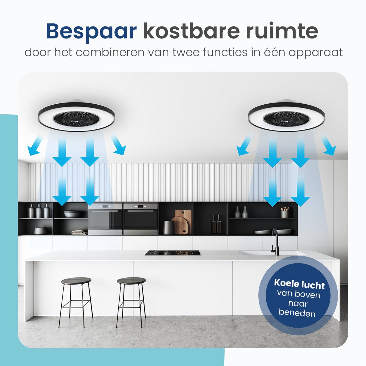 Gologi Ventilateur de plafond avec éclairage - Ø60 cm - LED RGBW - 6 niveaux - Lampe de plafond de chambre - Lampe de plafond avec ventilateur - Avec télécommande et application - Noir
