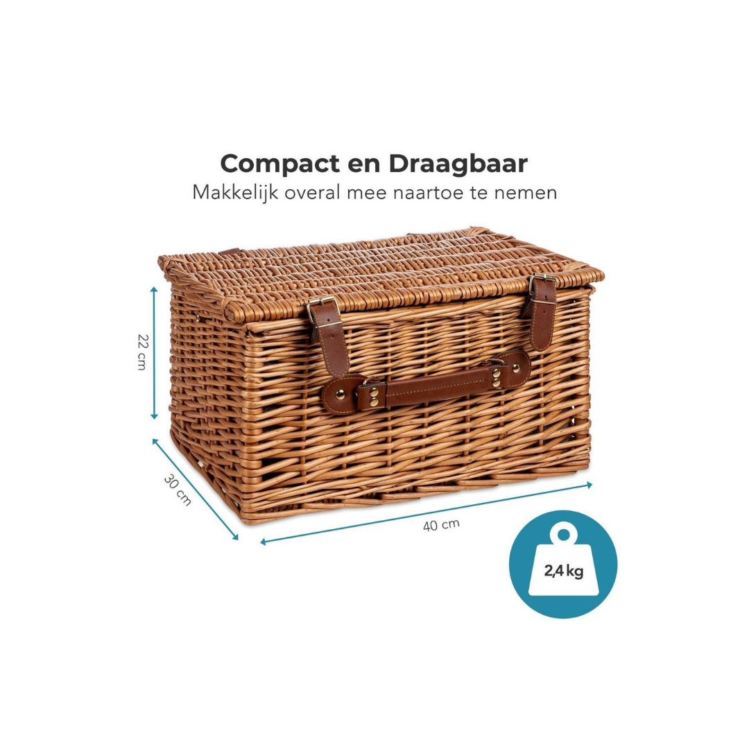 Panier Pique-Nique LifeGoods - 4 Personnes en Osier - 29 Pièces avec Tapis - Osier