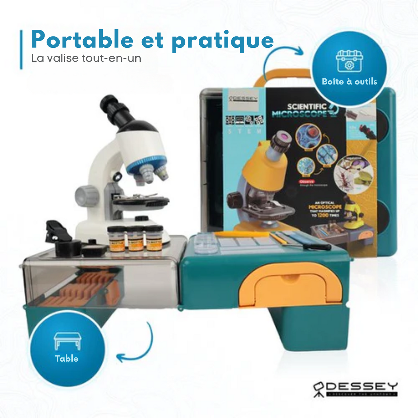 Microscope - ODESSEY - avec boîte à outils - Grossissement 1200X - Modèle Julius