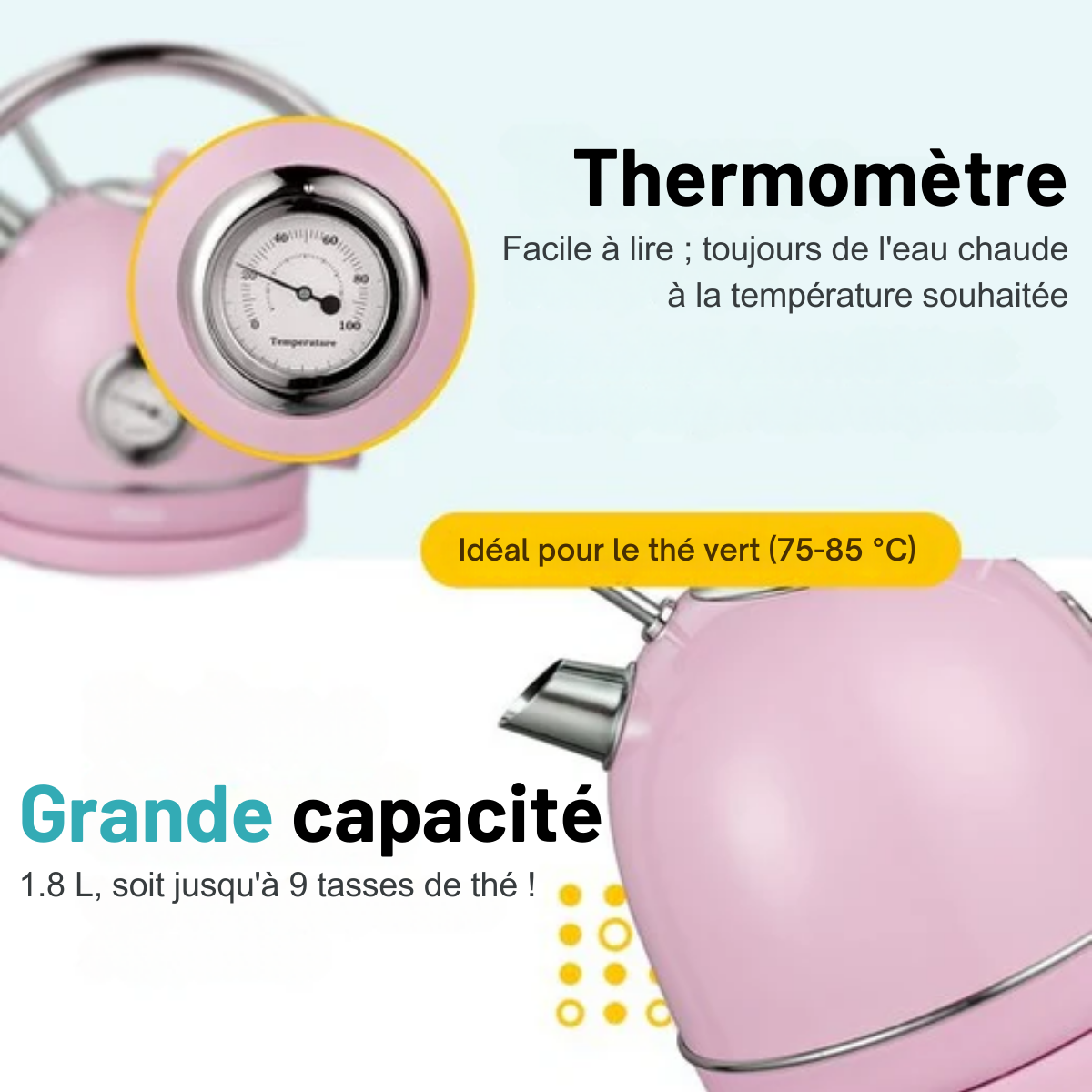 Bouilloire rétro - MOA - électrique - acier inoxydable - EK4TP - rose pastel