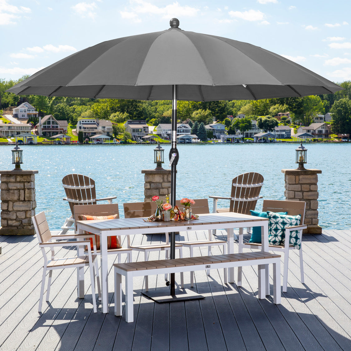 Angel Living Parasol Rond - Ø270cm - Solide - Inclinable - Gris