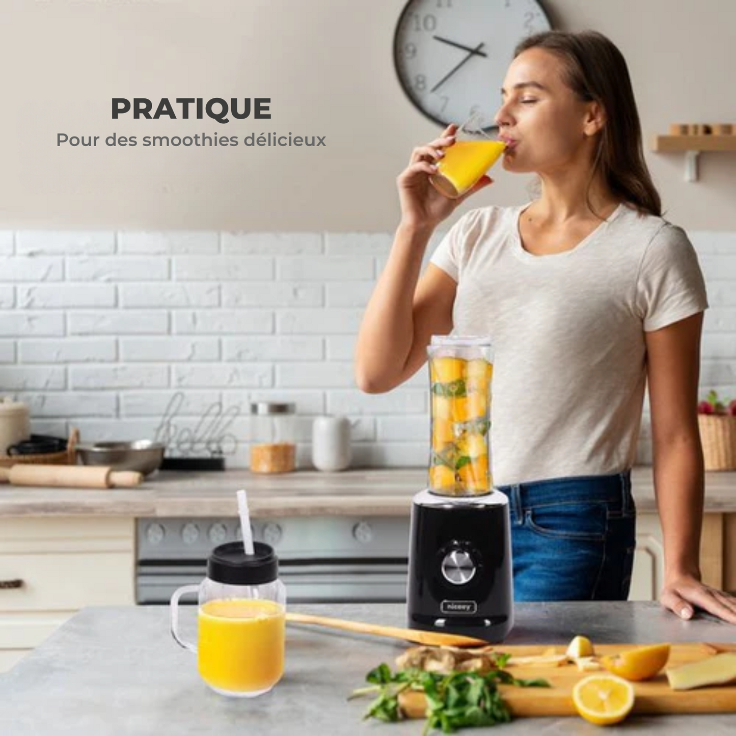 Mixeur - Niceey - Mini Blender - Machine à smoothie - Extracteur de jus - 500W - avec 2 gobelets - Noir