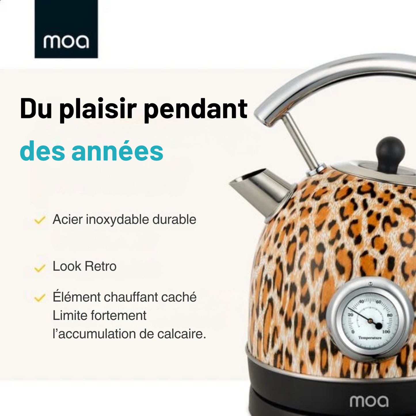 Bouilloire électrique - MOA - Retro - Acier inoxydable - Léopard
