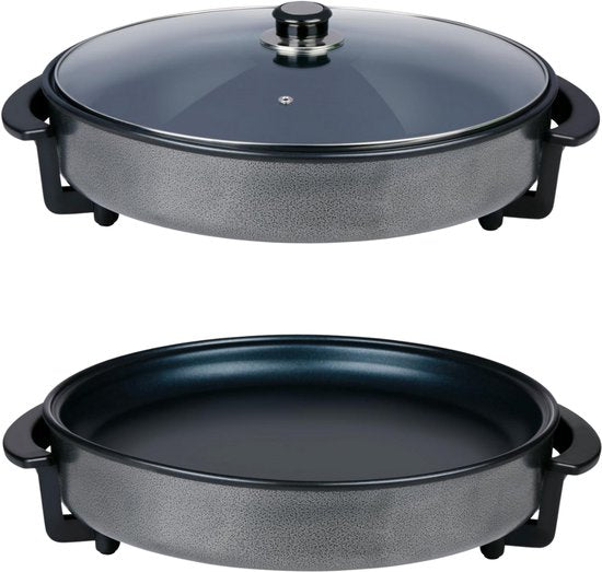 Poêle à frire Alpina - Poêle de fête avec couvercle et thermostat - Revêtement antiadhésif pour la cuisson et le maintien au chaud - Poêle à frire électrique de 1 500 W avec couvercle en verre - Poignées « Cooltouch » - Ø 40 cm