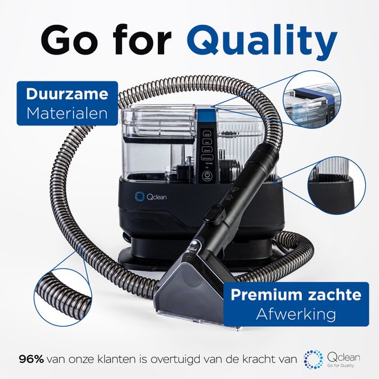 Nettoyeur de moquette Qclean® GO+ 1800 W - Nettoyeur vapeur et détachant tout-en-un - Pour moquettes, meubles, cuisine et salle de bains - Autonettoyant - Nettoyeur de fauteuils - Nettoyeur de canapés - Appareil de nettoyage - Aspirateur à eau - Produit d