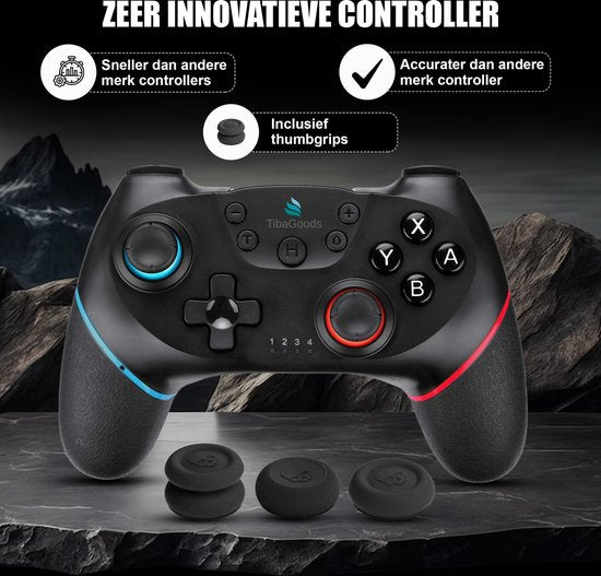 TibaGoods Manette de jeu - Manette sans fil - Convient à la Nintendo Switch - Comprend 2 poignées de pouce - Noir