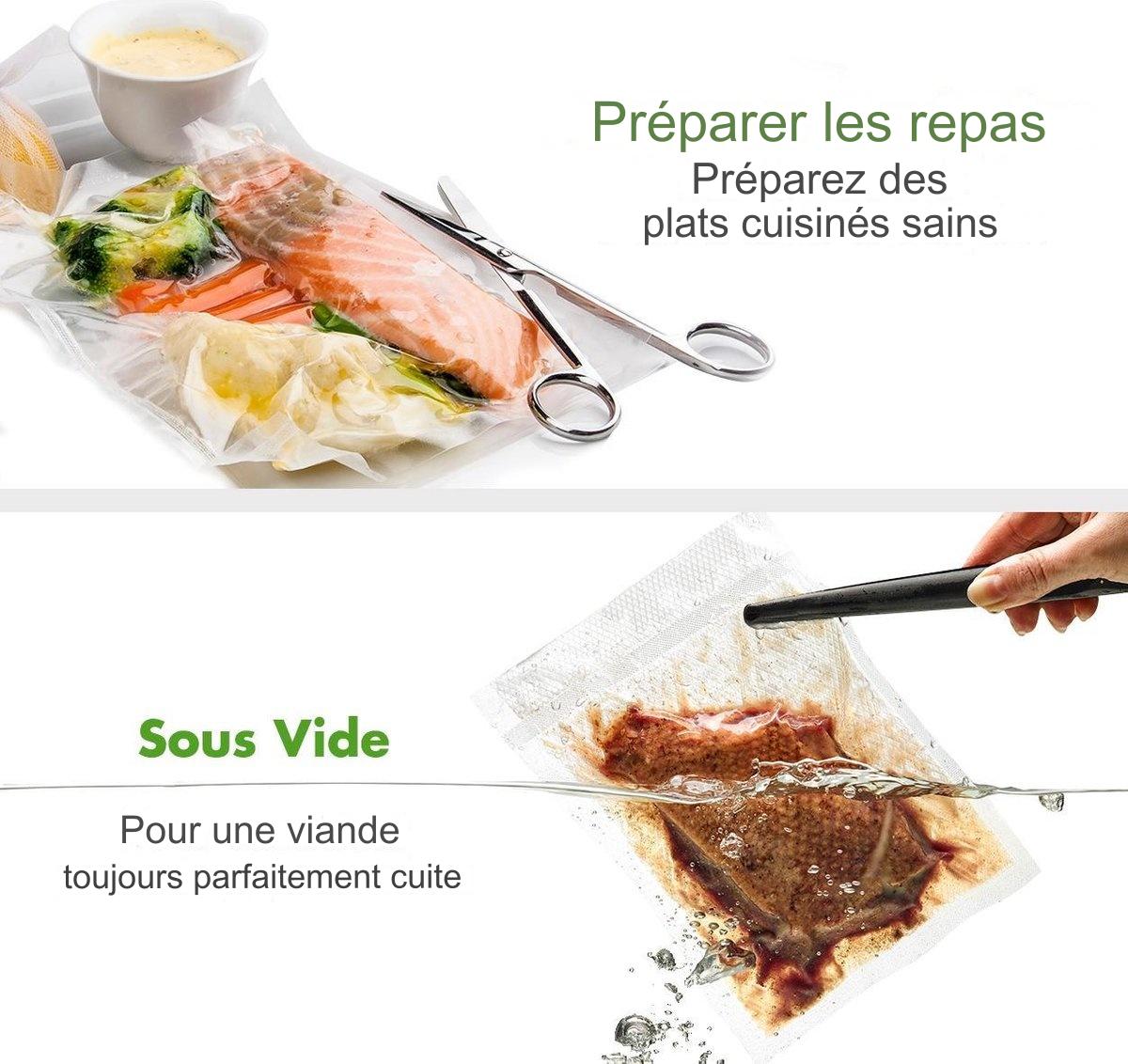 Machine sous vide - KitchenBrothers - Scelleuse sous vide automatique - 4 modes - Avec rouleau de film - sacs sous vide et tuyau d’aspiration - Noir