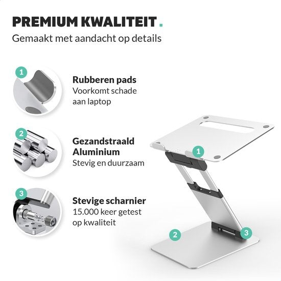 LURK® Laptop Stand Ergonomic - Laptop Raiser en aluminium - Travailler debout - Ajustable et pliable - Silver