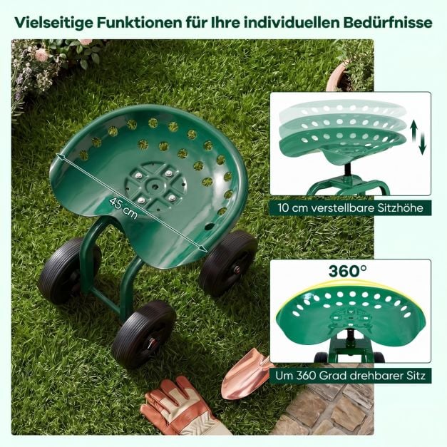 Chaise de jardin mobile Coast – Pivotante à 360° – 40-50 cm – Verte