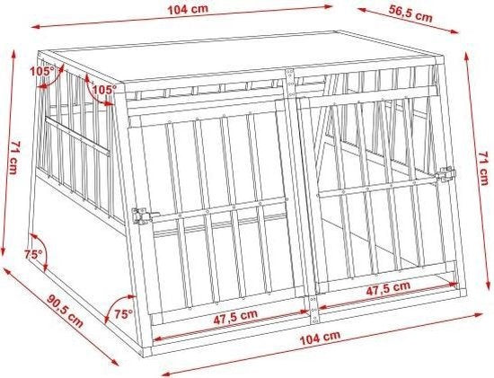 tectake Banc de transport pour chiens double avec paroi arrière inclinée et cloison - 402227