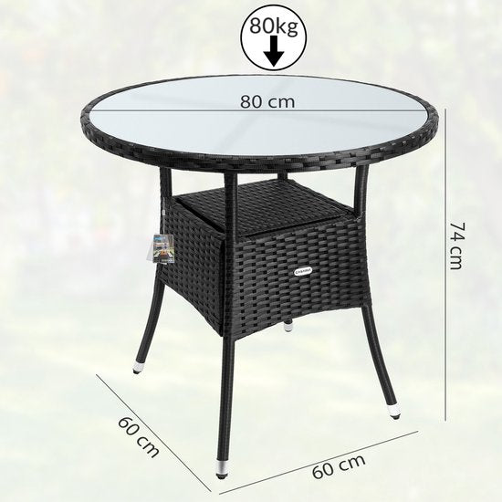 Table d'appoint Casaria - Round 80cm Weatherproof Polyrattan - Black