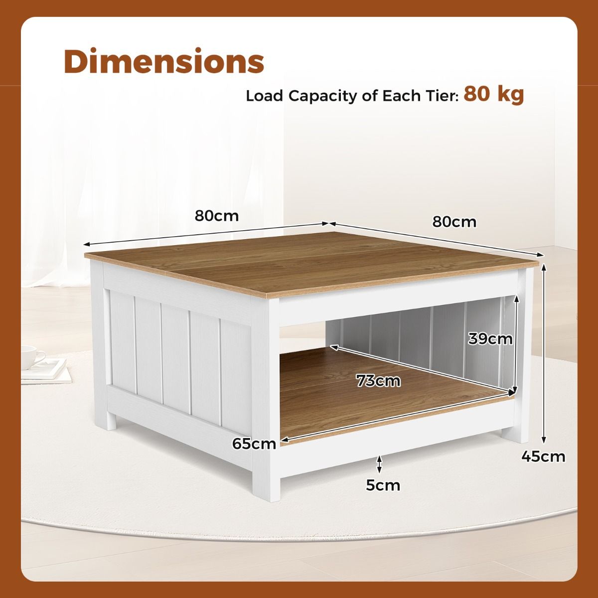 Lot de 2 tables basses Coast - 2 niveaux - avec espace de rangement - naturel et blanc