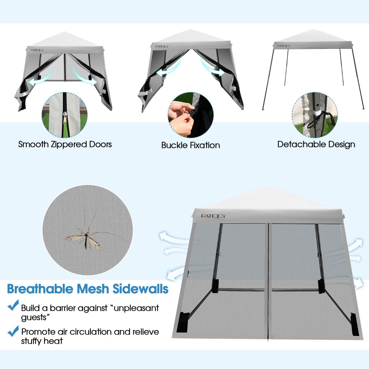 Pavillon de jardin éphémère Coast - avec moustiquaire et sacs de sable - pliable - gris