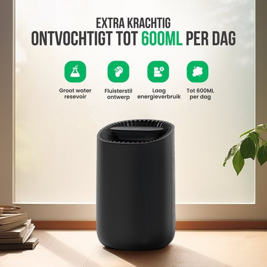 Déshumidificateur Strex - Extrêmement silencieux - 600ml/jour - Noir - Convient pour la maison / la chambre et le bureau