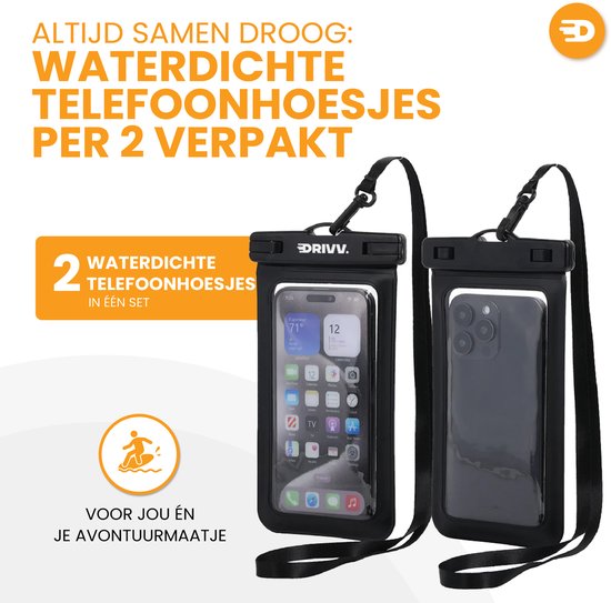 Drivv. Étui étanche pour téléphone – Lot de 2 - Double fermeture à clip - Jusqu'à 6,7 pouces – Étui sous-marin pour téléphone - Noir