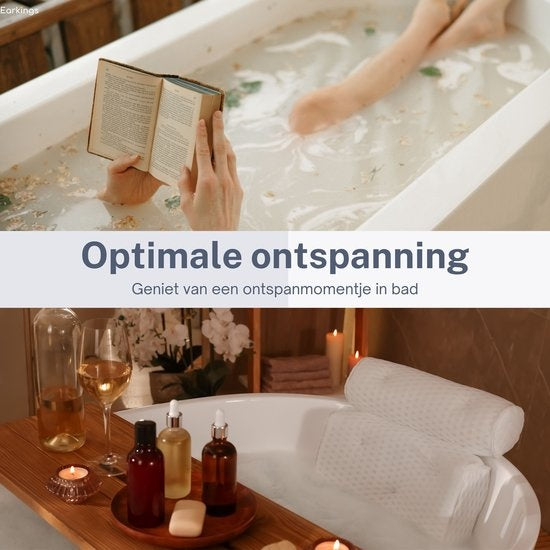 Earkings Coussin de bain avec 6 ventouses et crochet de suspension - Coussin de bain pour la salle de bain - Accessoires de bain Coussin de cou pour la salle de bain - Appui-tête pour la salle de bain Noir