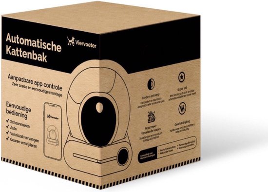 Litière automatique pour chat Viervoeter – Autonettoyante – Contrôle via une application – avec tapis et 3 rouleaux de sacs de ramassage – 65 L