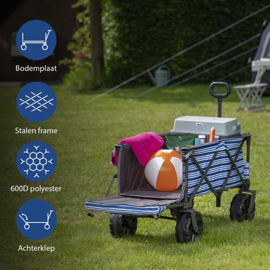 Chariot Tristar avec hayon, capacité de charge de 70 kg - 94 x 49 x 58 cm - Chariot pliable pour la plage, les festivals, le camping, le jardin, les sorties - Châssis robuste en accordéon - Chariot de plage, chariot de transport, chariot à tirer - Sac de