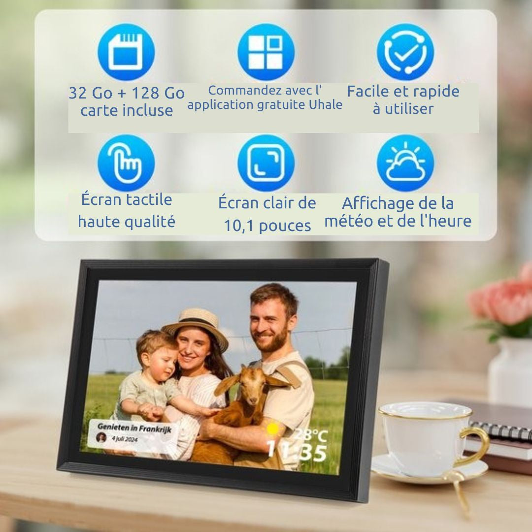Cadre photo numérique avec Wifi - Saaf - écran tactile 10,1" et 160 Go - avec application - Noir