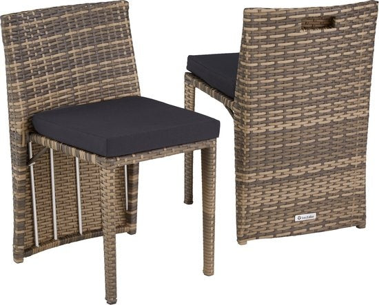 tectake® - set bistro en osier, peu encombrant et pliable, salon de jardin avec 2 chaises et table, salon de jardin, groupe de sièges pour jardin, jardin d'hiver, balcon, terrasse - nature - poly-rattan