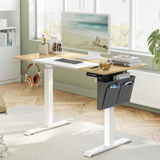 Bureau à réglage électrique Songmics - 120 x 60 cm - Beige/Blanc