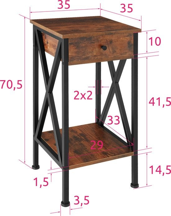 tectake® - Table d'appoint Dayton - industriel - brun foncé - 35 x 35 x 70,5 cm - 404451