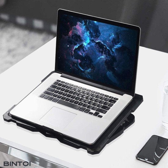 Bintoi® LSE100 - Support pour ordinateur portable réglable - Support pour tablette - Support pour ordinateur portable - Table pour ordinateur portable - Support pour ordinateur portable - Cooler pour ordinateur portable Verhoger - Cooling Pad - 6 ventilat