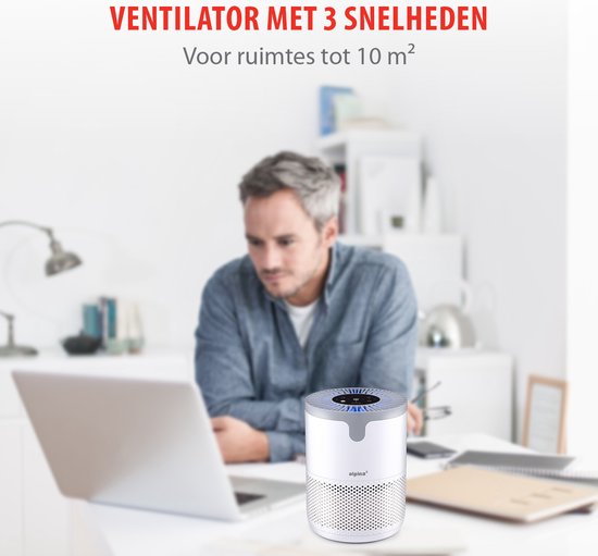 Purificateur d'air Alpina avec filtre HEPA H13 - Purificateur d'air avec ioniseur pour pièces de 5 à 10 m² - Débit d'air de 60 m³/h - Purificateur d'air à 3 vitesses - 230 V/12 W - Blanc