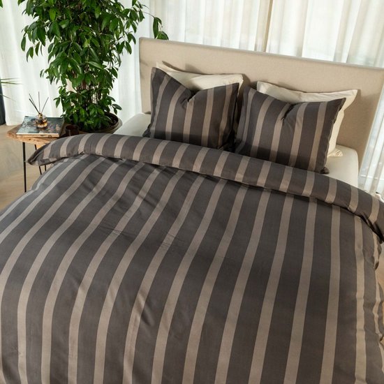 Housse de couette Kayori Dasshu en satin de coton a - 140 x 200-220 + 1 taie d'oreiller - Lit simple - Anthracite