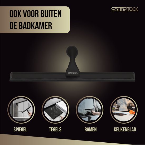 Essuyeur de douche noir en acier inoxydable - Extracteur de douche de luxe - Crochet de suspension sans perçage - Extracteur de douche noir