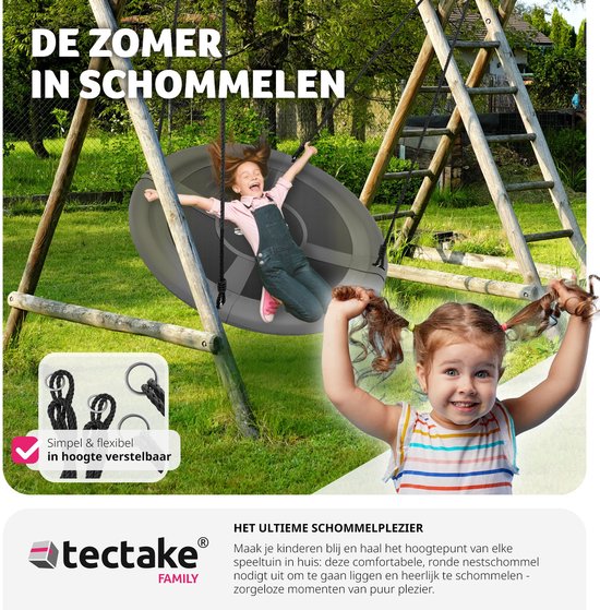 tectake® - Balançoire à litière - Capacité de charge du panier jusqu'à 300 kg - Balançoire pour enfants et adultes - Balançoire de jardin extérieur ou chaise suspendue intérieure - Jouets pour le jardin ou la chambre d'enfant - Ø 100 cm